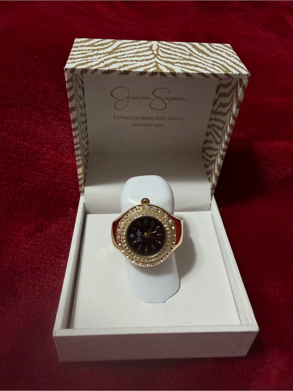 Jessica Simpson Watch Ring Black & Gold